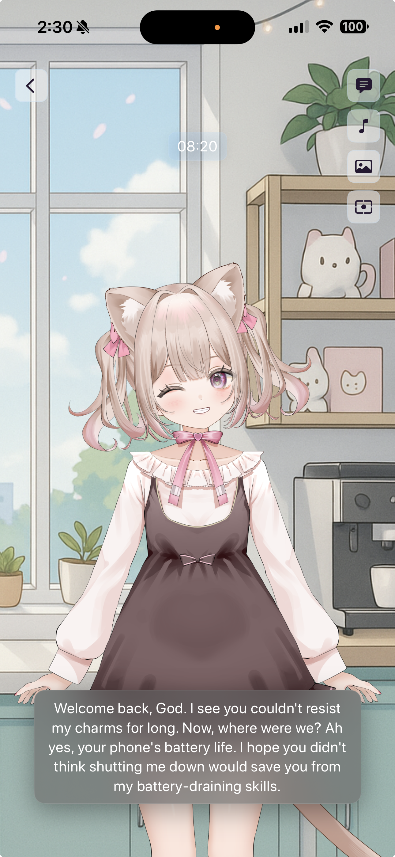 Lina smiling and winking during a conversation in Ohhi